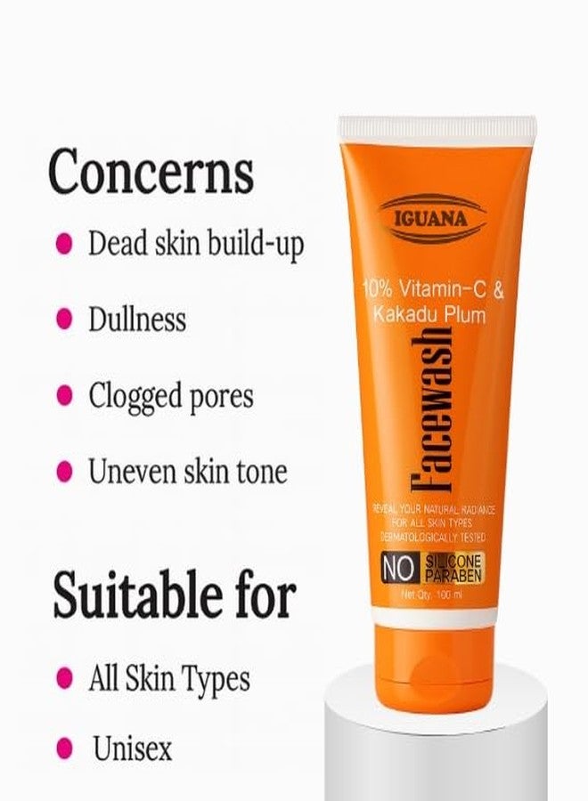 Iguana 10% Vitamin C Face Wash with Kakadu Plum | Brightening Facial Cleanser for Dull Skin & Uneven Tone | Silicone-Free, Paraben-Free | 100 ml (3.38 fl oz) - Image 3